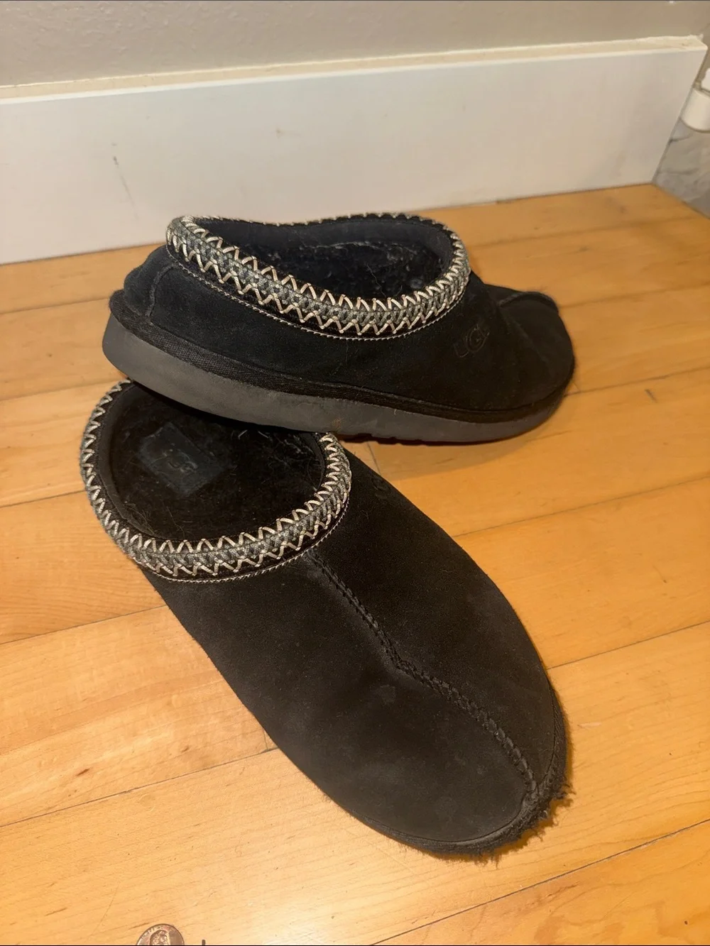 UGG Black Suede Slip-On Moccasin Slippers